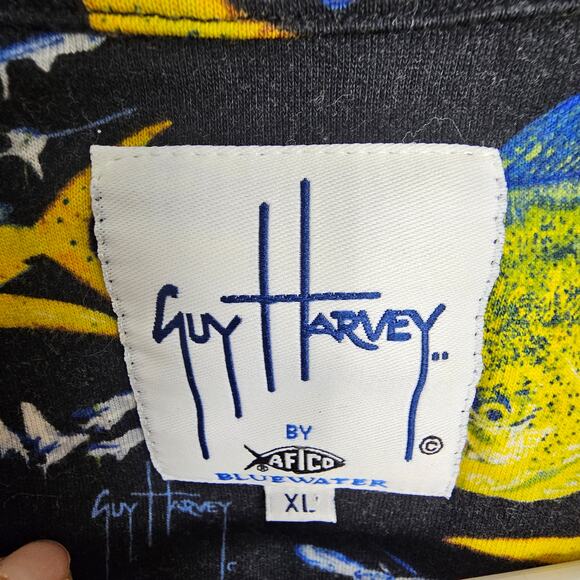Guy Harvey by AFCO Bluewater Black Fish Print Short Sleeve Polo Shirt Men XL - Picture 6 of 8